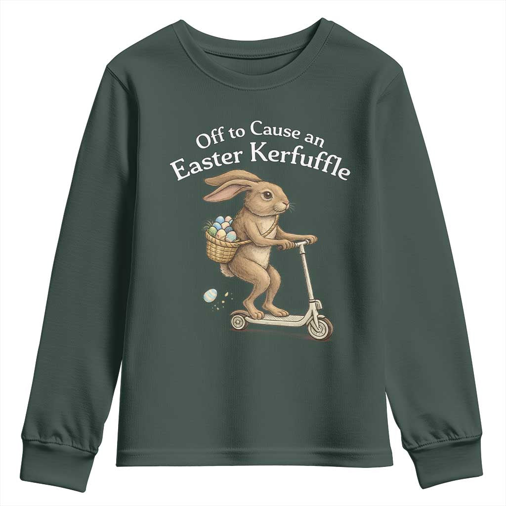 Funny Easter Bunny Youth Sweatshirt Off To The Cause an Easter Kerfuffle TS14 Dark Forest Green Print Your Wear