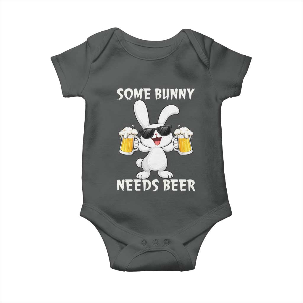 Funny Easter Bunny Drinking Beer Baby Onesie Some Bunny Needs Beer TS14 Dark Heather Print Your Wear