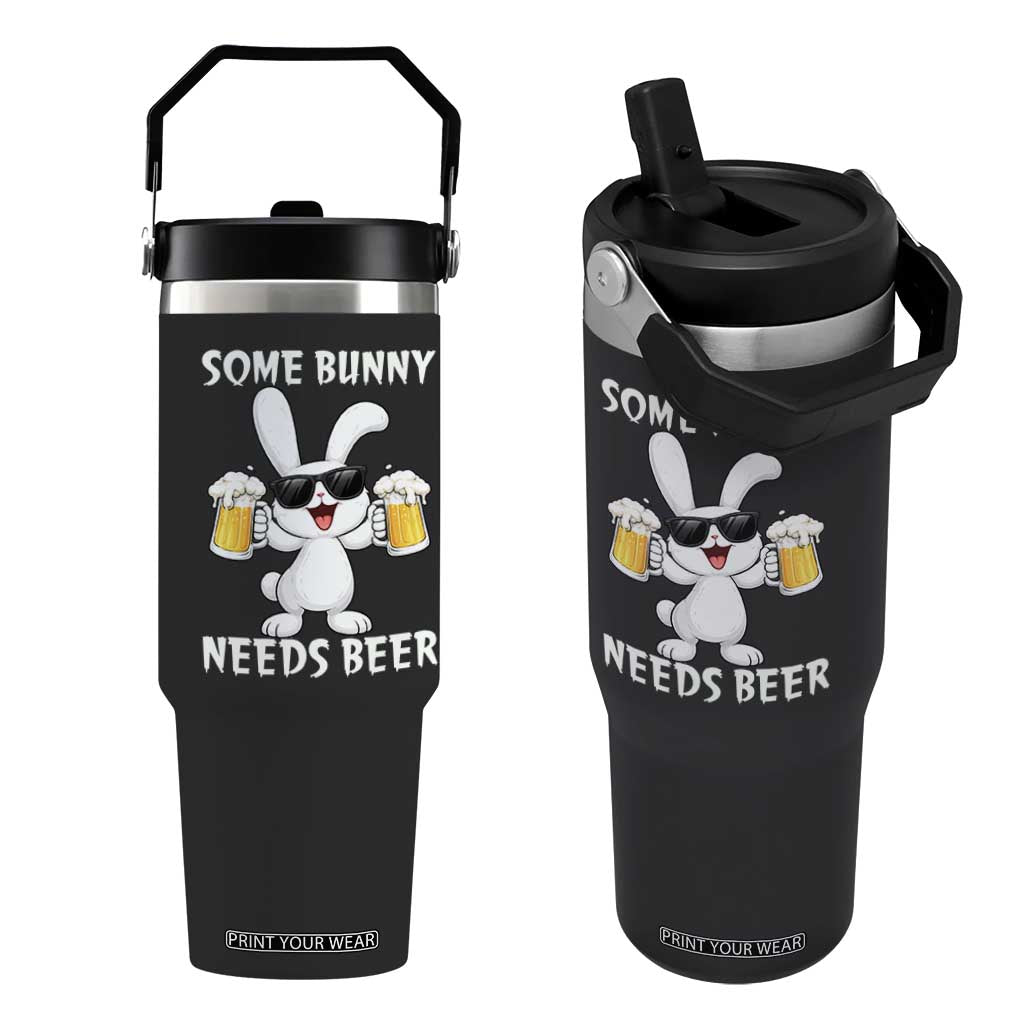 Funny Easter Bunny Drinking Beer Flip Straw Tumbler Some Bunny Needs Beer TS14 One Size: 30 oz Black Print Your Wear