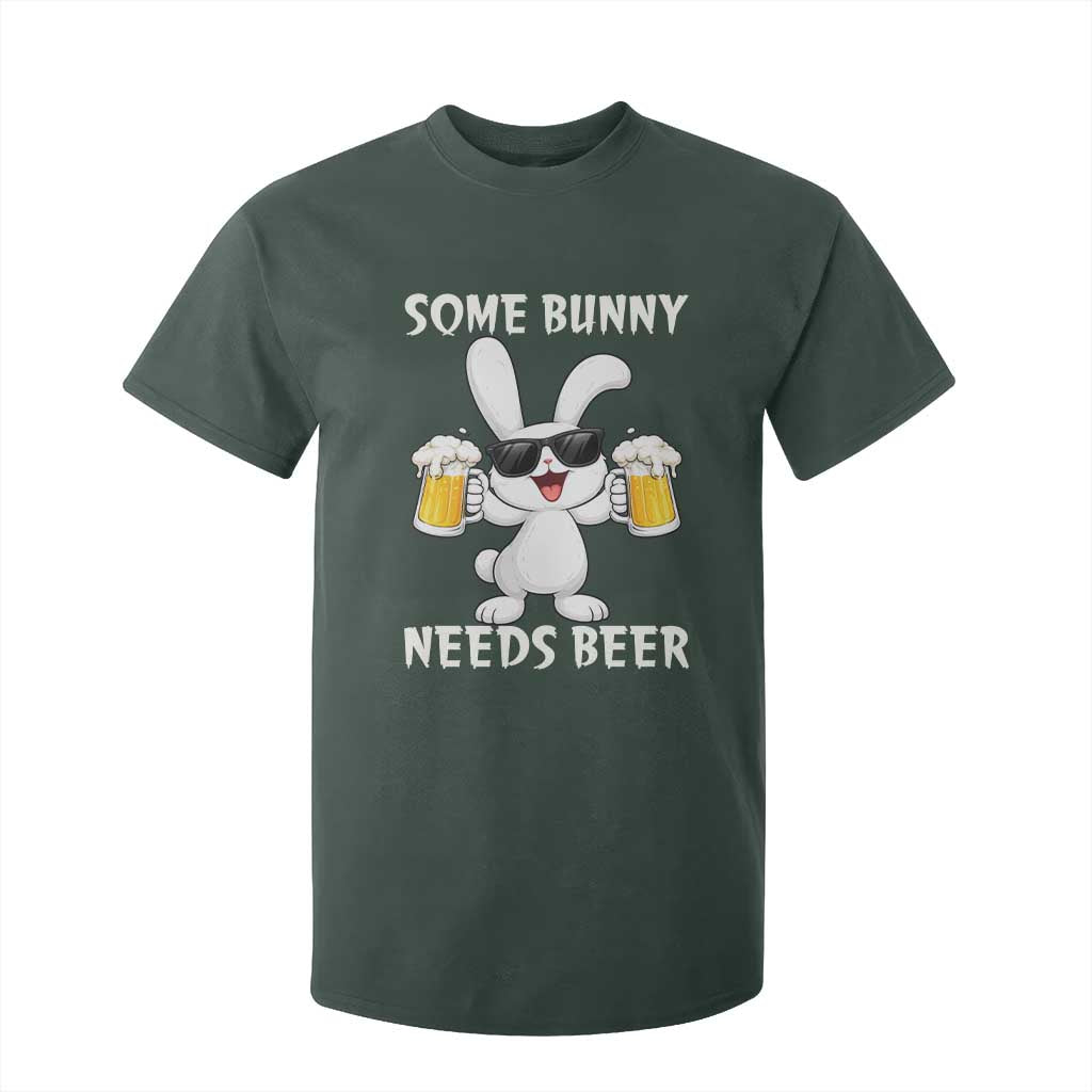 Funny Easter Bunny Drinking Beer T Shirt For Kid Some Bunny Needs Beer TS14 Dark Forest Green Print Your Wear