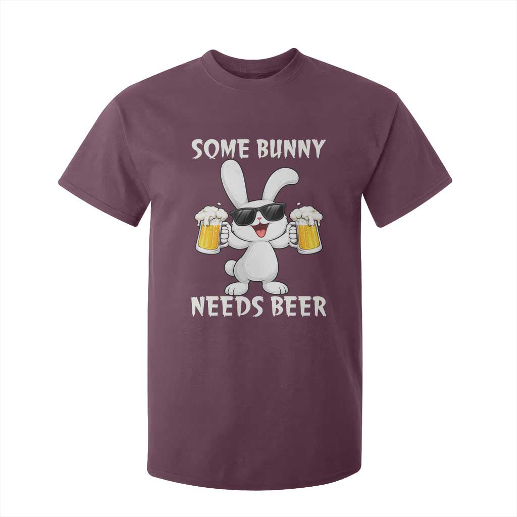 Funny Easter Bunny Drinking Beer T Shirt For Kid Some Bunny Needs Beer TS14 Maroon Print Your Wear