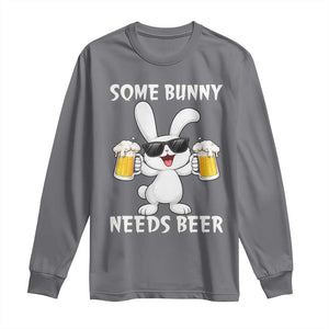 Funny Easter Bunny Drinking Beer Long Sleeve Shirt Some Bunny Needs Beer TS14 Charcoal Print Your Wear