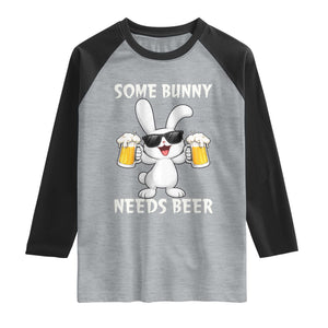Funny Easter Bunny Drinking Beer Raglan Shirt Some Bunny Needs Beer TS14 Heather Gray Black Print Your Wear