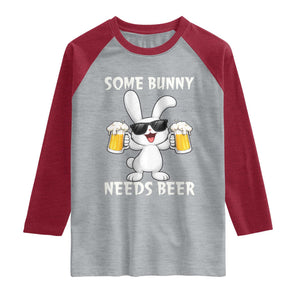 Funny Easter Bunny Drinking Beer Raglan Shirt Some Bunny Needs Beer TS14 Heather Gray Heather Red Print Your Wear