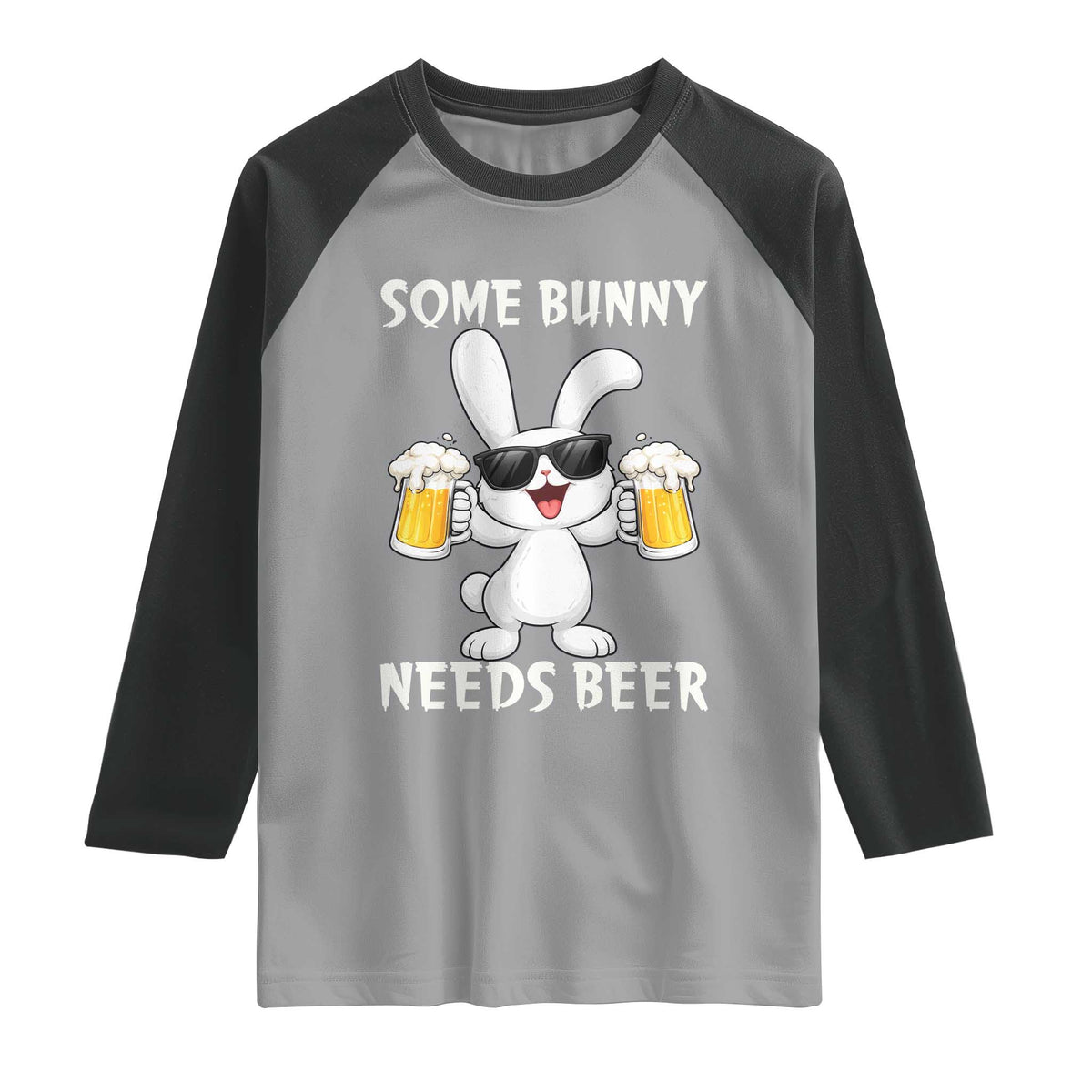 Funny Easter Bunny Drinking Beer Raglan Shirt Some Bunny Needs Beer TS14 Sport Gray Black Print Your Wear