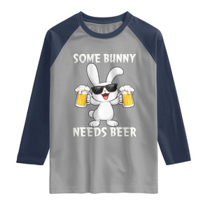 Funny Easter Bunny Drinking Beer Raglan Shirt Some Bunny Needs Beer TS14 Sport Gray Navy Print Your Wear