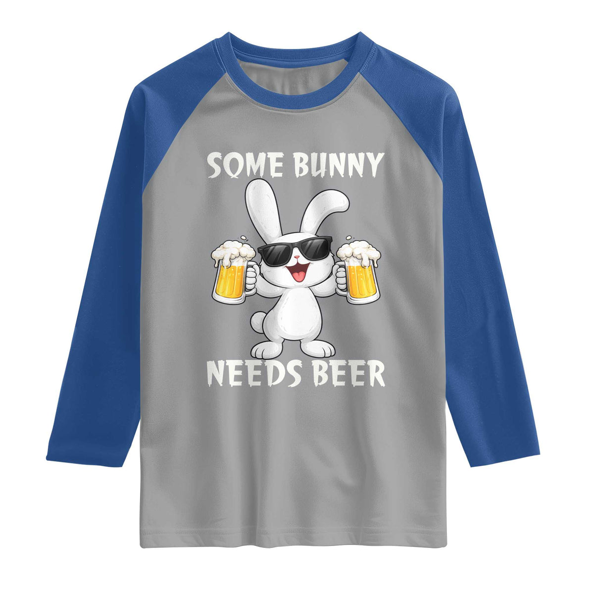 Funny Easter Bunny Drinking Beer Raglan Shirt Some Bunny Needs Beer TS14 Sport Gray Royal Print Your Wear