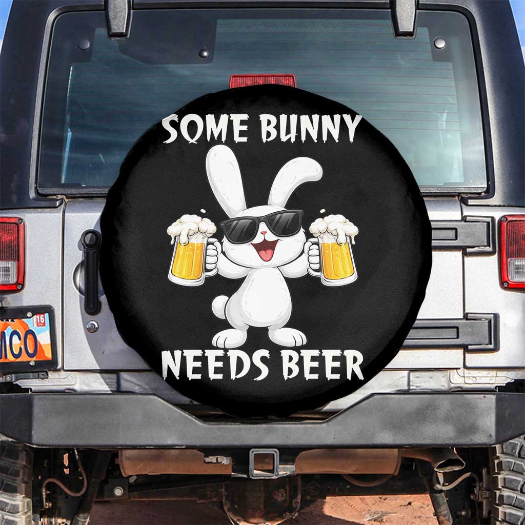 Funny Easter Bunny Drinking Beer Spare Tire Cover Some Bunny Needs Beer TS14 No hole Black Print Your Wear