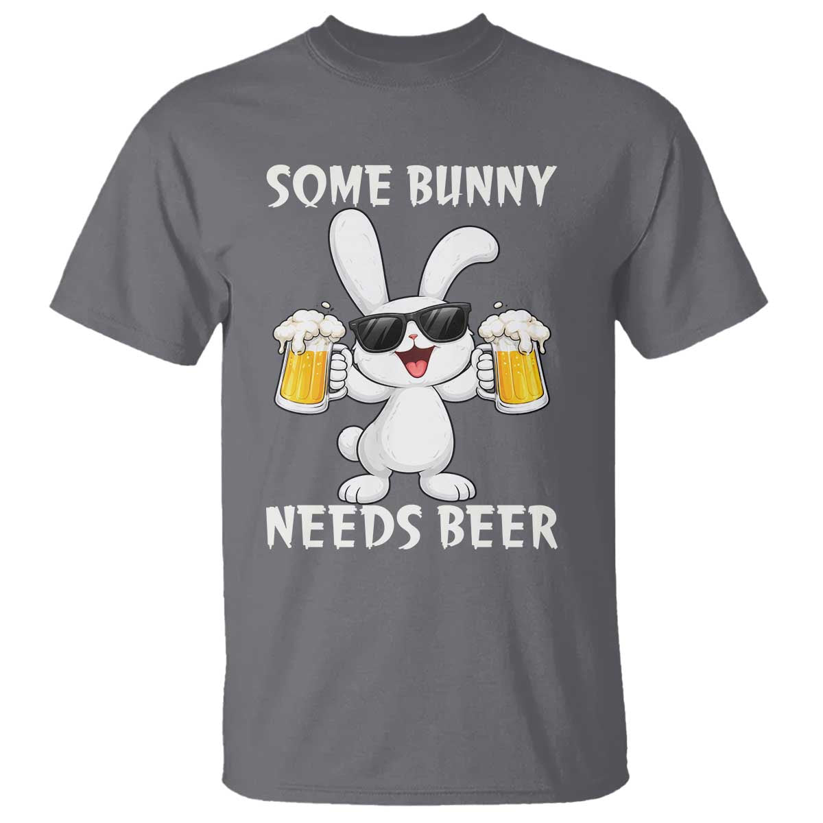 Funny Easter Bunny Drinking Beer T Shirt Some Bunny Needs Beer TS14 Charcoal Print Your Wear