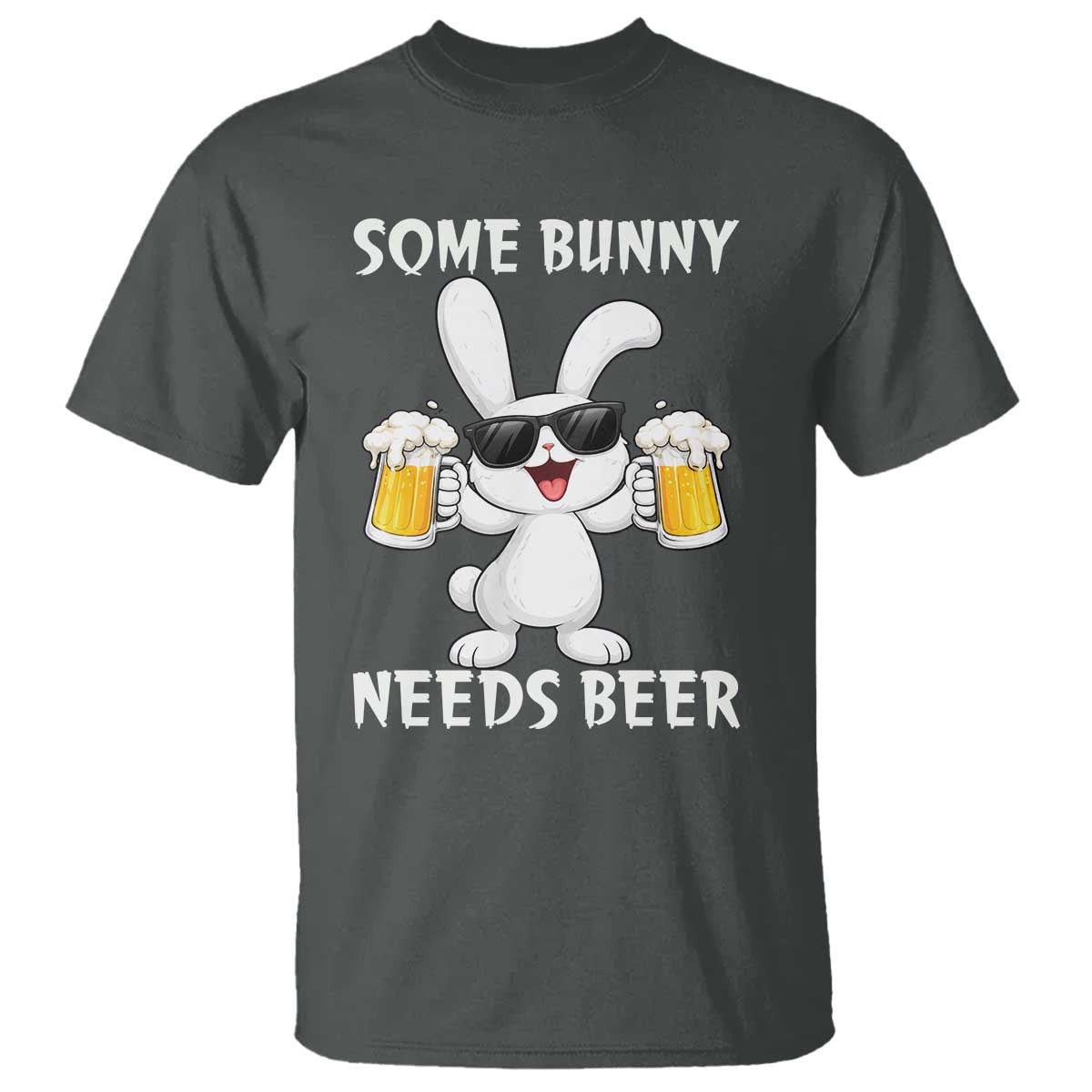 Funny Easter Bunny Drinking Beer T Shirt Some Bunny Needs Beer TS14 Dark Heather Print Your Wear