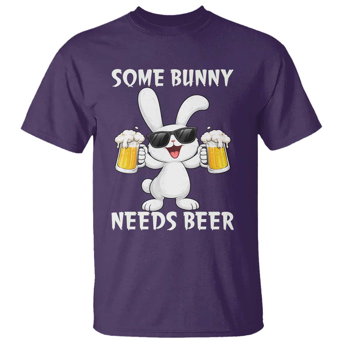 Funny Easter Bunny Drinking Beer T Shirt Some Bunny Needs Beer TS14 Purple Print Your Wear
