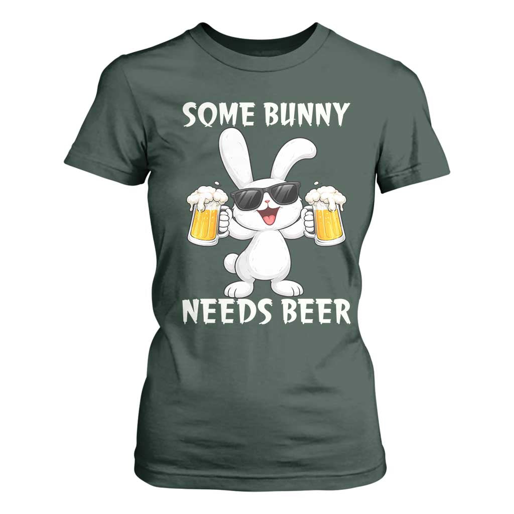 Funny Easter Bunny Drinking Beer T Shirt For Women Some Bunny Needs Beer TS14 Dark Forest Green Print Your Wear