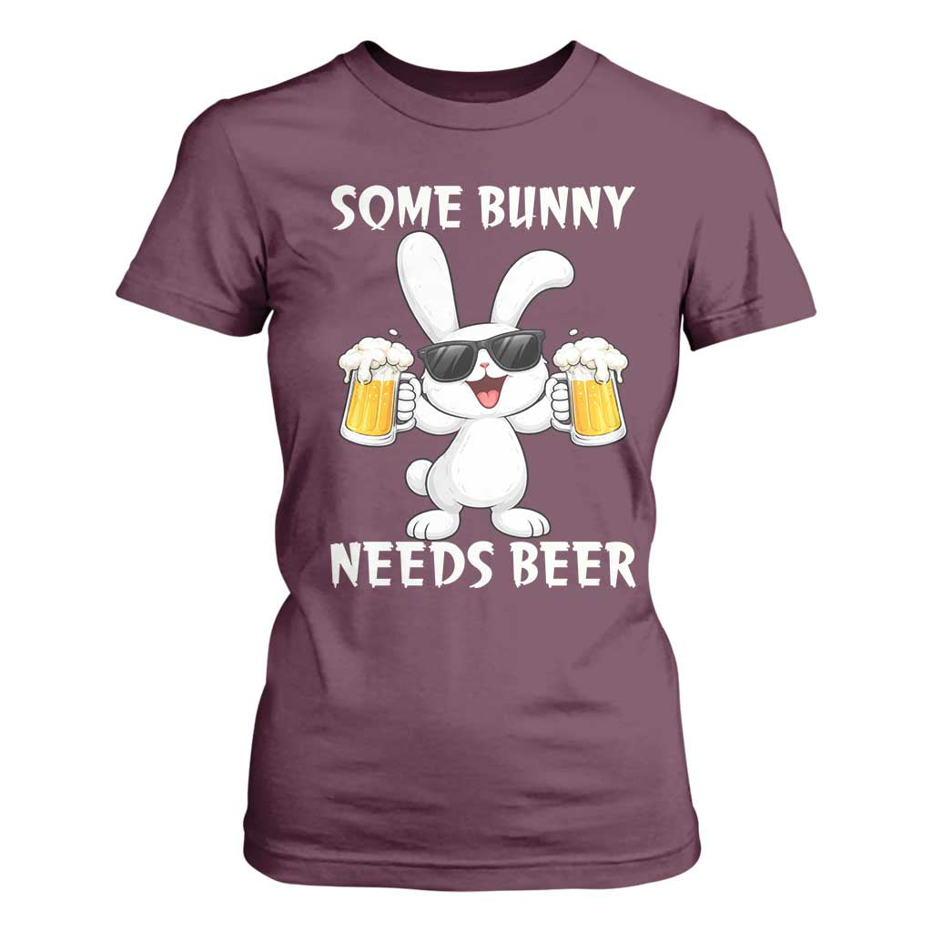 Funny Easter Bunny Drinking Beer T Shirt For Women Some Bunny Needs Beer TS14 Maroon Print Your Wear