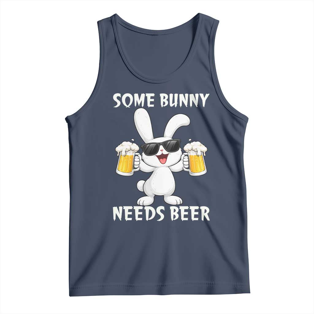 Funny Easter Bunny Drinking Beer Tank Top Some Bunny Needs Beer TS14 Navy Print Your Wear