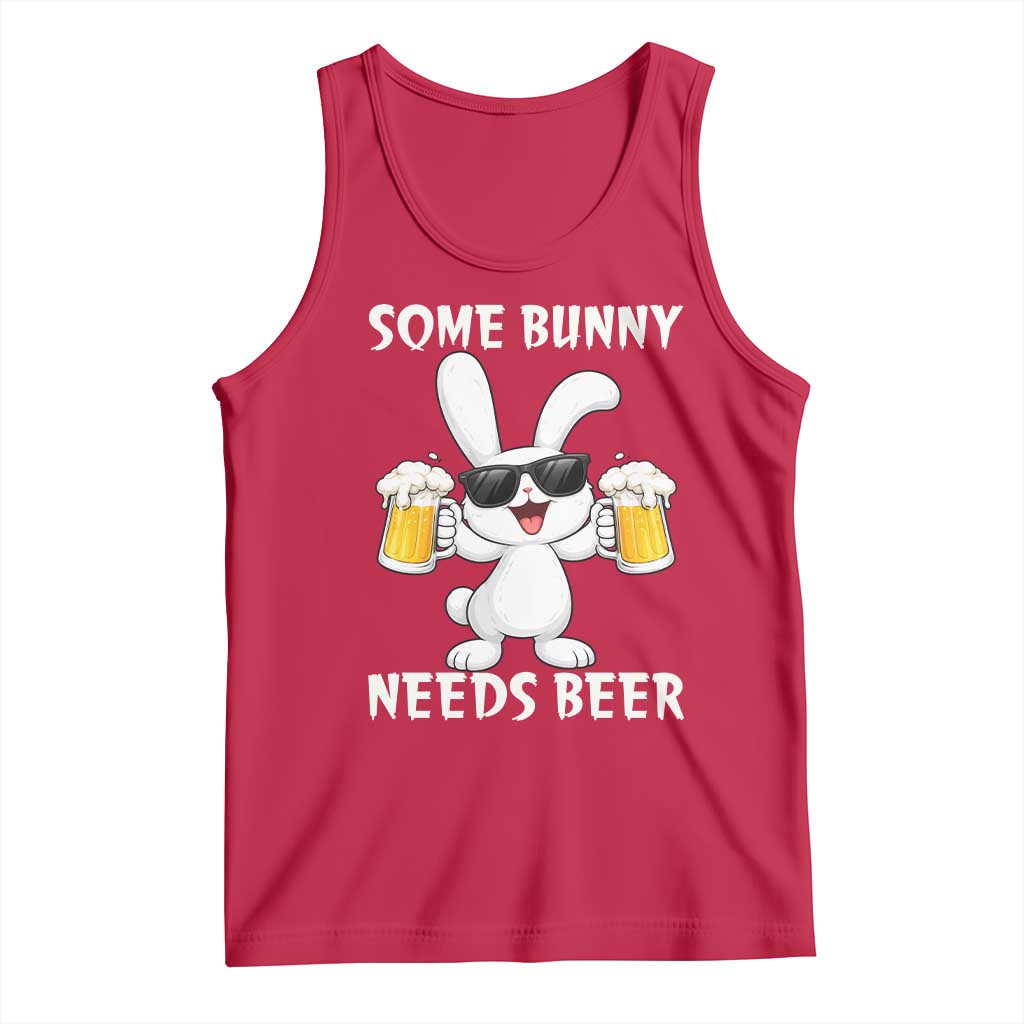Funny Easter Bunny Drinking Beer Tank Top Some Bunny Needs Beer TS14 Red Print Your Wear