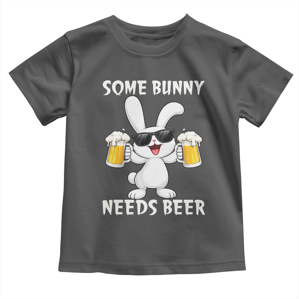 Funny Easter Bunny Drinking Beer Toddler T Shirt Some Bunny Needs Beer TS14 Dark Heather Print Your Wear