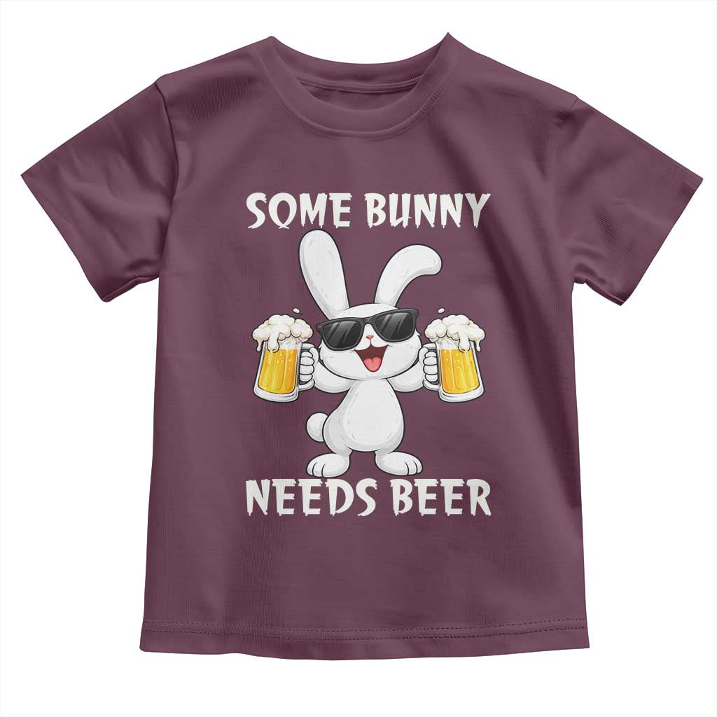 Funny Easter Bunny Drinking Beer Toddler T Shirt Some Bunny Needs Beer TS14 Maroon Print Your Wear