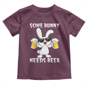 Funny Easter Bunny Drinking Beer Toddler T Shirt Some Bunny Needs Beer TS14 Maroon Print Your Wear