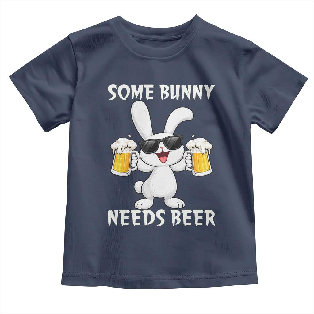 Funny Easter Bunny Drinking Beer Toddler T Shirt Some Bunny Needs Beer TS14 Navy Print Your Wear