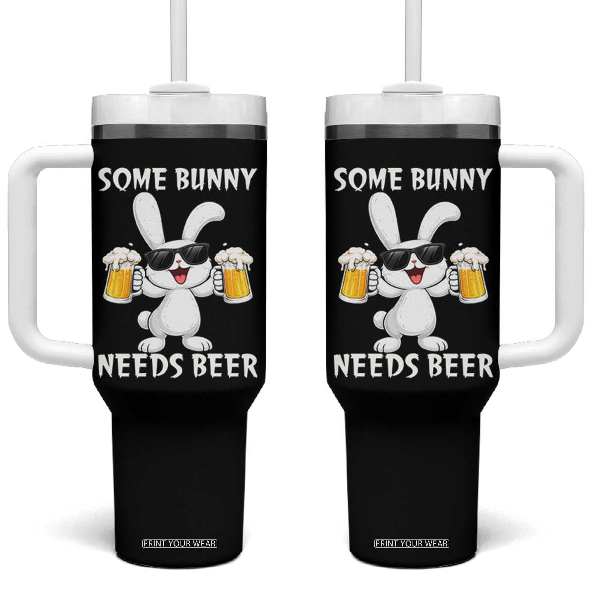 Funny Easter Bunny Drinking Beer Tumbler With Handle Some Bunny Needs Beer TS14 One Size: 40 oz Black Print Your Wear