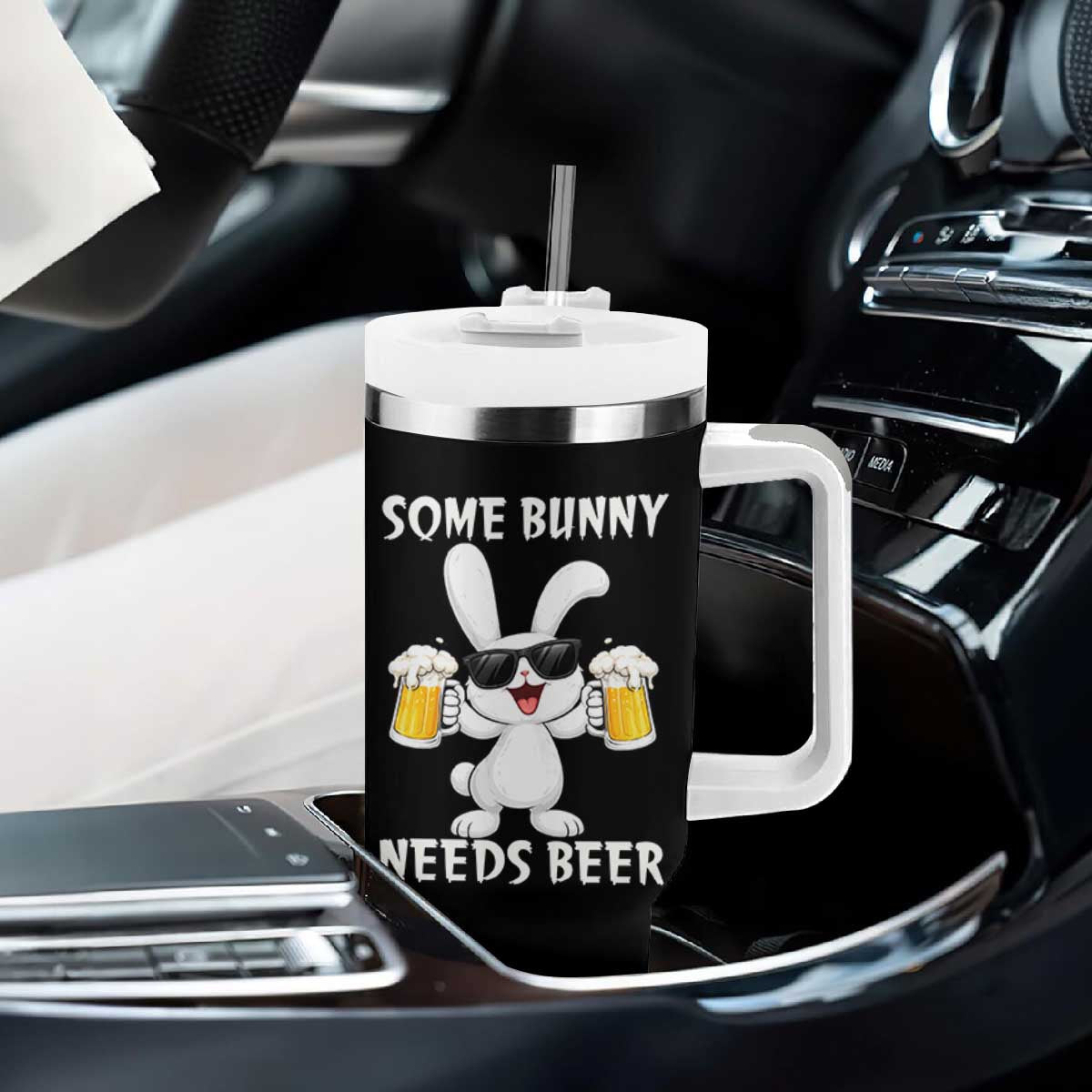 Funny Easter Bunny Drinking Beer Tumbler With Handle Some Bunny Needs Beer TS14 Print Your Wear