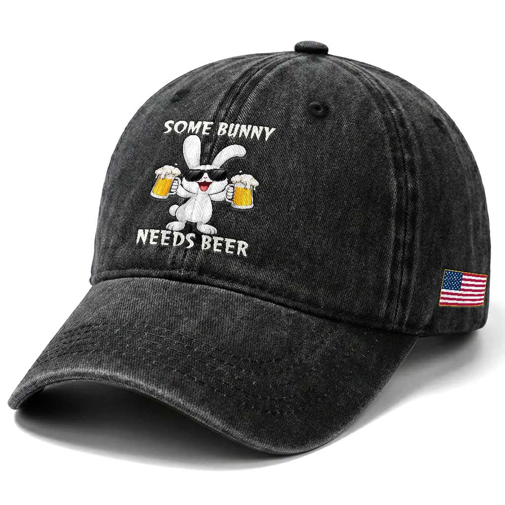 Funny Easter Bunny Drinking Beer Washed Cotton Baseball Cap Some Bunny Needs Beer TS14 Print Your Wear