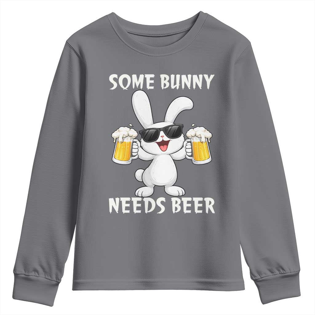 Funny Easter Bunny Drinking Beer Youth Sweatshirt Some Bunny Needs Beer TS14 Charcoal Print Your Wear