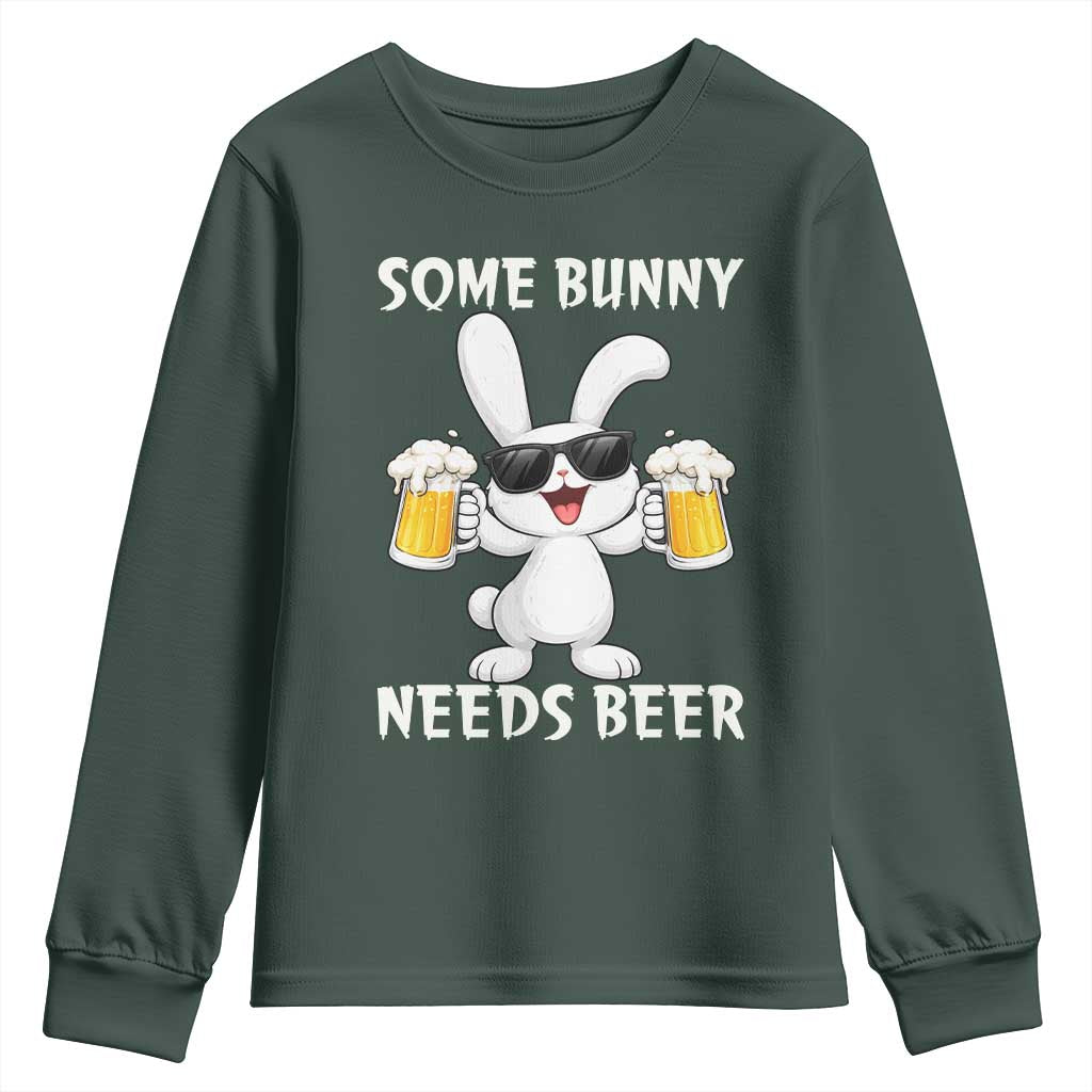 Funny Easter Bunny Drinking Beer Youth Sweatshirt Some Bunny Needs Beer TS14 Dark Forest Green Print Your Wear