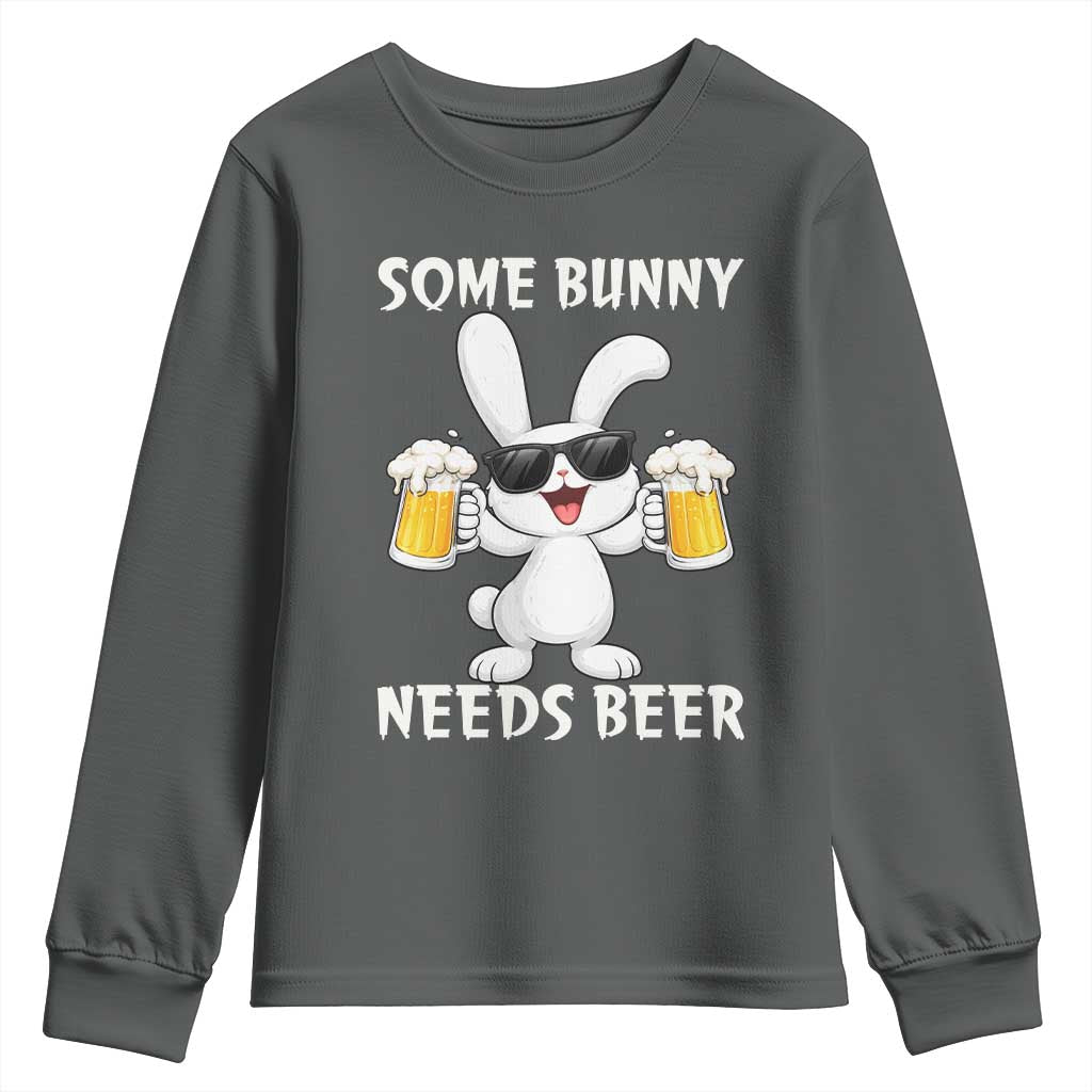 Funny Easter Bunny Drinking Beer Youth Sweatshirt Some Bunny Needs Beer TS14 Dark Heather Print Your Wear