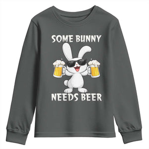 Funny Easter Bunny Drinking Beer Youth Sweatshirt Some Bunny Needs Beer TS14 Dark Heather Print Your Wear