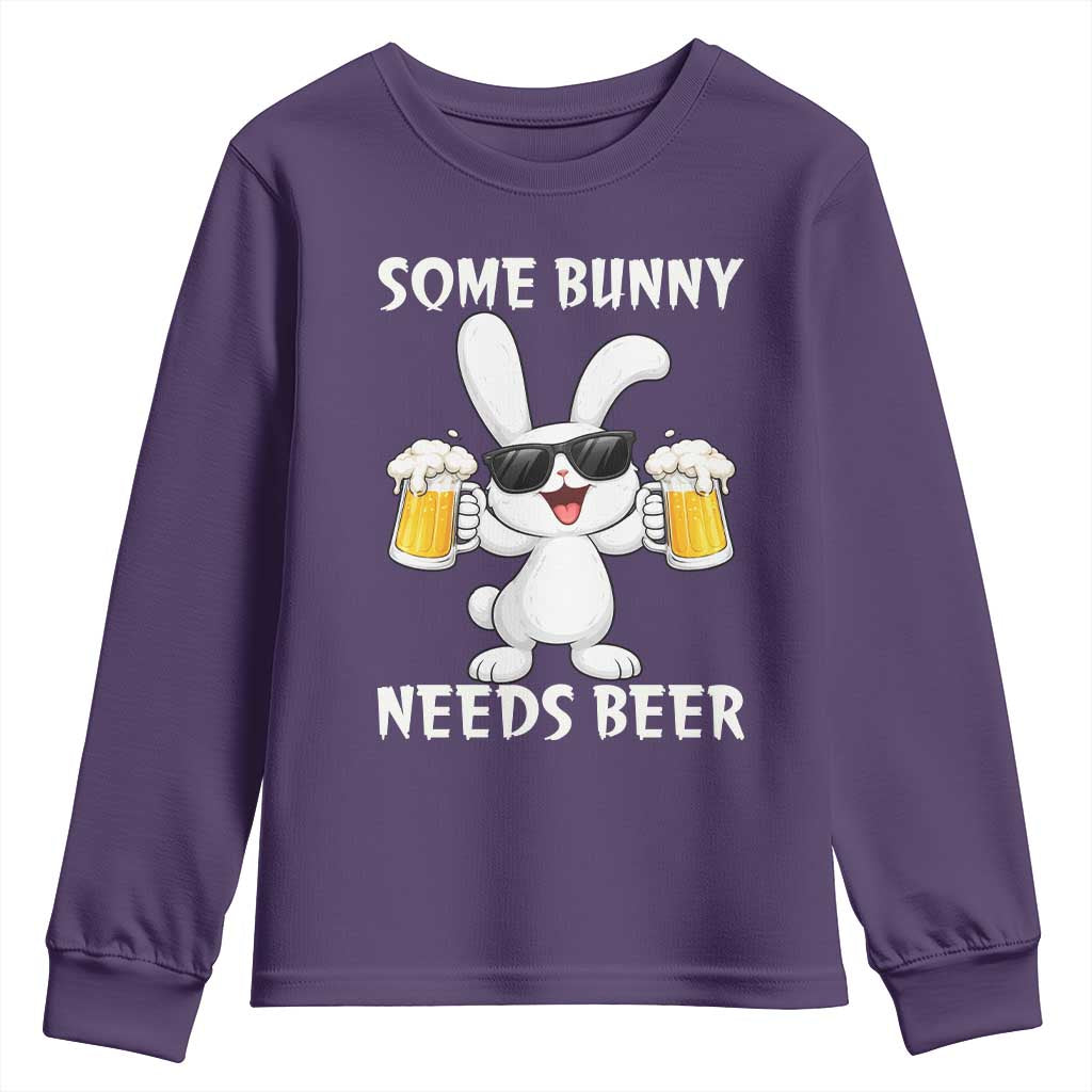 Funny Easter Bunny Drinking Beer Youth Sweatshirt Some Bunny Needs Beer TS14 Purple Print Your Wear