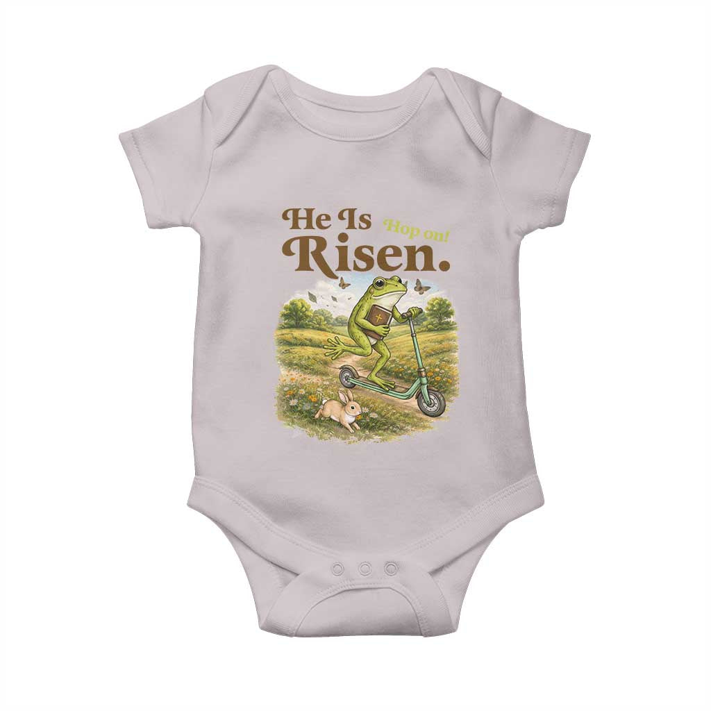 He Is Risen Hop On Baby Onesie Christian Easter Frog TS14 Ice Gray Print Your Wear