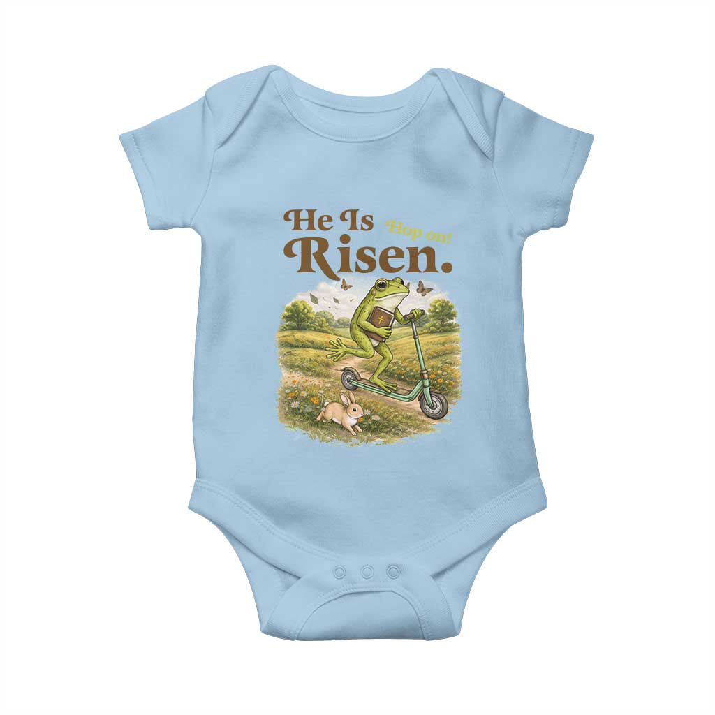 He Is Risen Hop On Baby Onesie Christian Easter Frog TS14 Light Blue Print Your Wear
