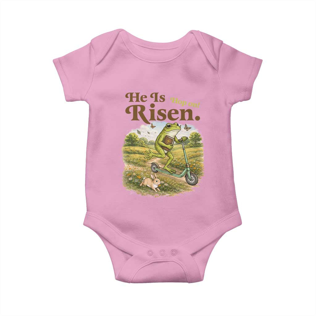 He Is Risen Hop On Baby Onesie Christian Easter Frog TS14 Light Pink Print Your Wear
