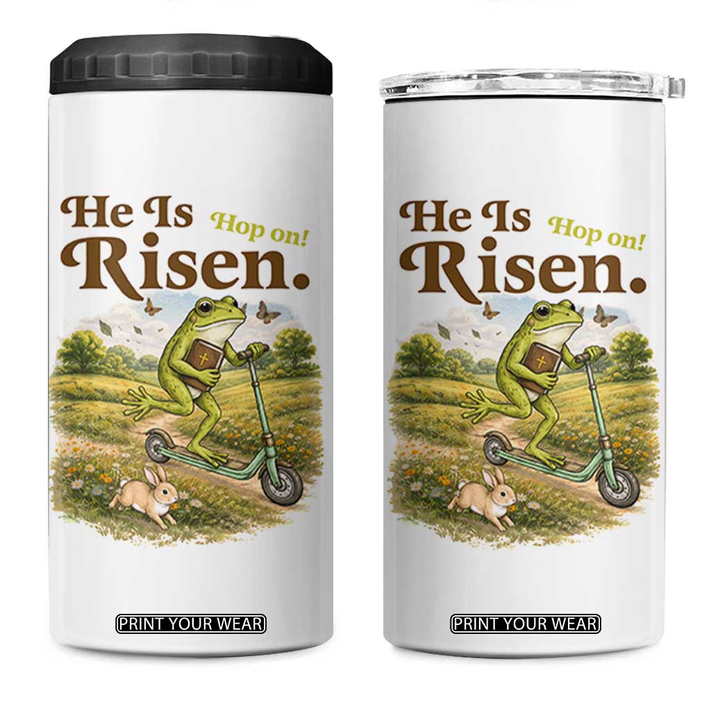 He Is Risen Hop On 4 in 1 Can Cooler Tumbler Christian Easter Frog TS14 One Size: 16 oz White Print Your Wear