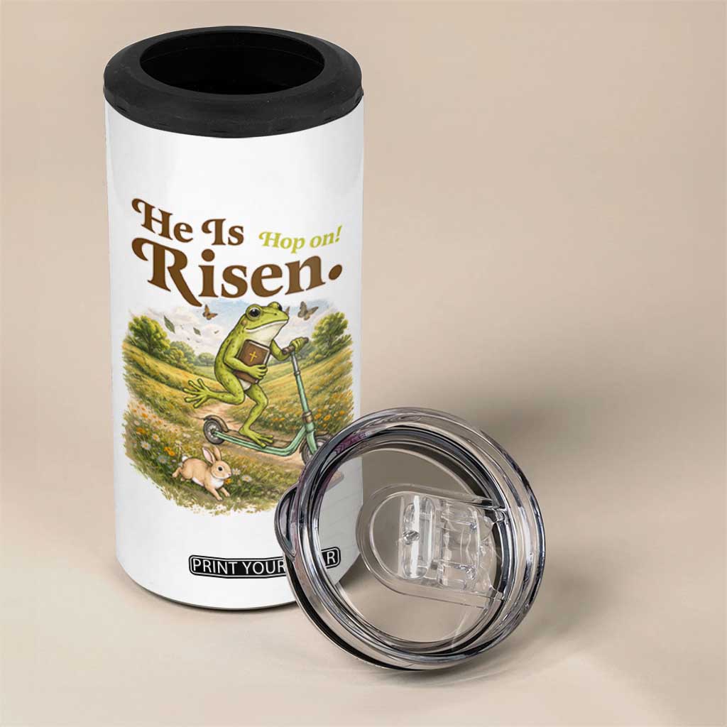 He Is Risen Hop On 4 in 1 Can Cooler Tumbler Christian Easter Frog TS14 Print Your Wear