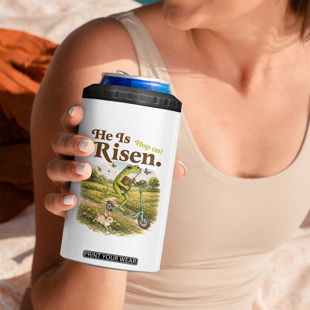 He Is Risen Hop On 4 in 1 Can Cooler Tumbler Christian Easter Frog TS14 Print Your Wear