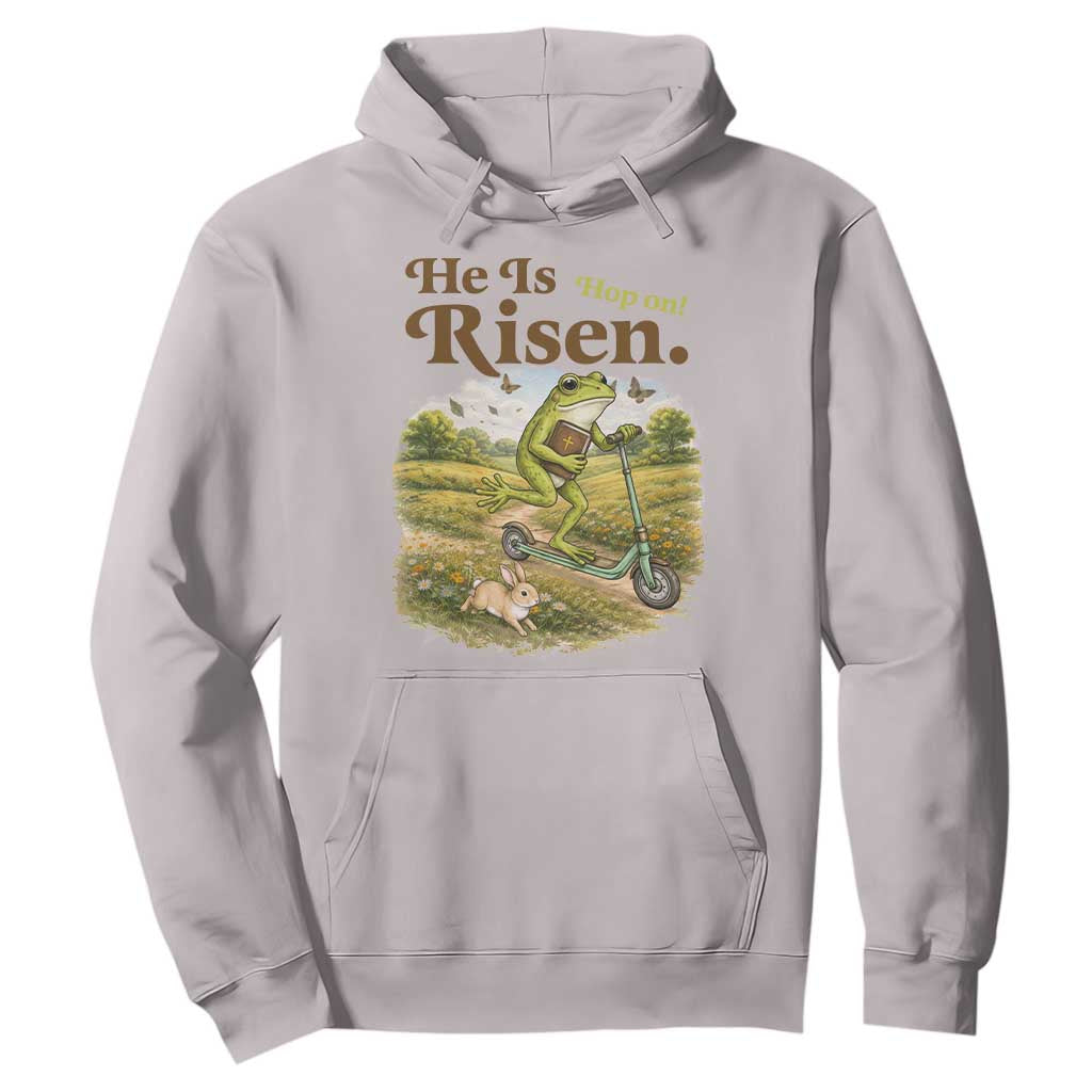 He Is Risen Hop On Hoodie Christian Easter Frog TS14 Ice Gray Print Your Wear