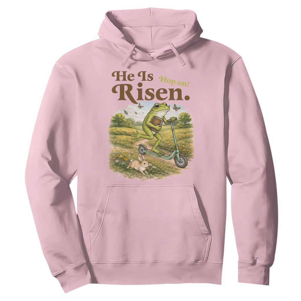He Is Risen Hop On Hoodie Christian Easter Frog TS14 Light Pink Print Your Wear