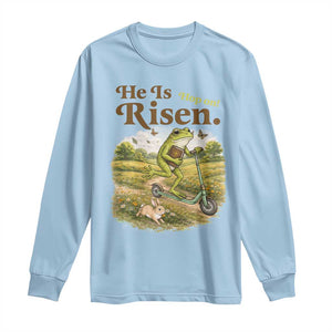He Is Risen Hop On Long Sleeve Shirt Christian Easter Frog TS14 Light Blue Print Your Wear