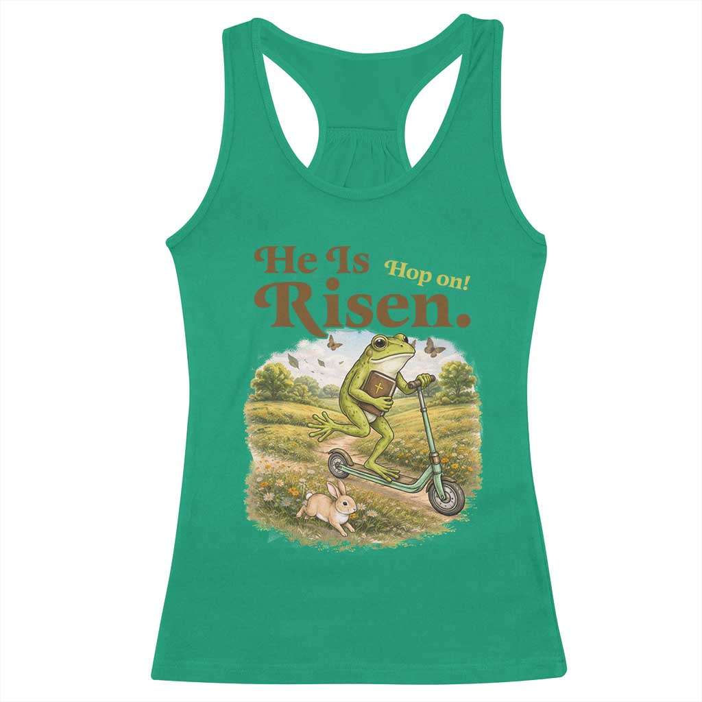He Is Risen Hop On Racerback Tank Top Christian Easter Frog TS14 Irish Green Print Your Wear