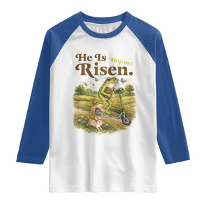 He Is Risen Hop On Raglan Shirt Christian Easter Frog TS14 White Royal Print Your Wear