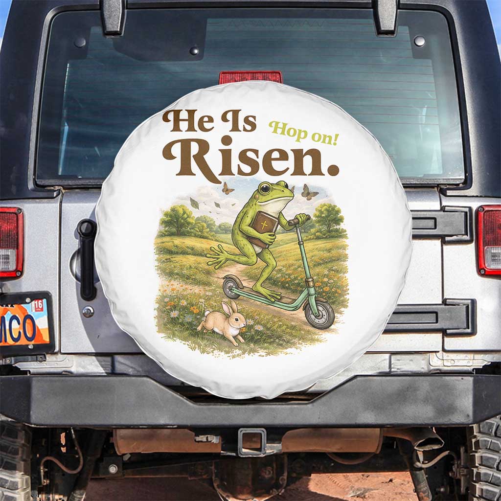 He Is Risen Hop On Spare Tire Cover Christian Easter Frog TS14 No hole White Print Your Wear