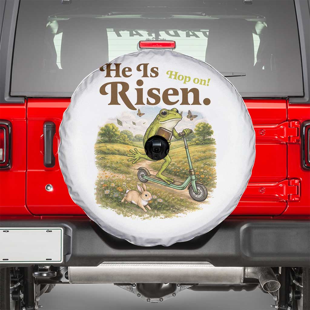 He Is Risen Hop On Spare Tire Cover Christian Easter Frog TS14 White Print Your Wear