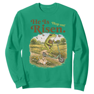 He Is Risen Hop On Sweatshirt Christian Easter Frog TS14 Irish Green Print Your Wear