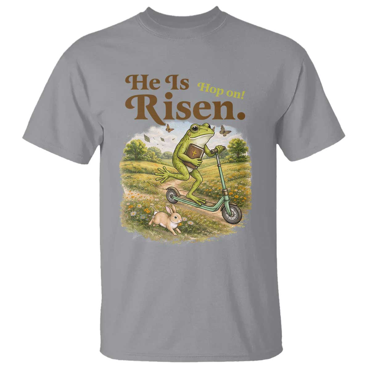 He Is Risen Hop On T Shirt Christian Easter Frog TS14 Sport Gray Print Your Wear