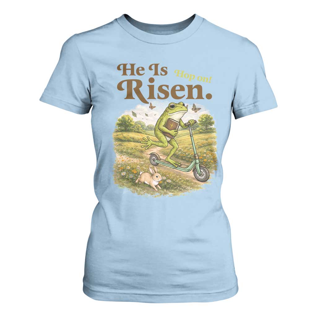He Is Risen Hop On T Shirt For Women Christian Easter Frog TS14 Light Blue Print Your Wear