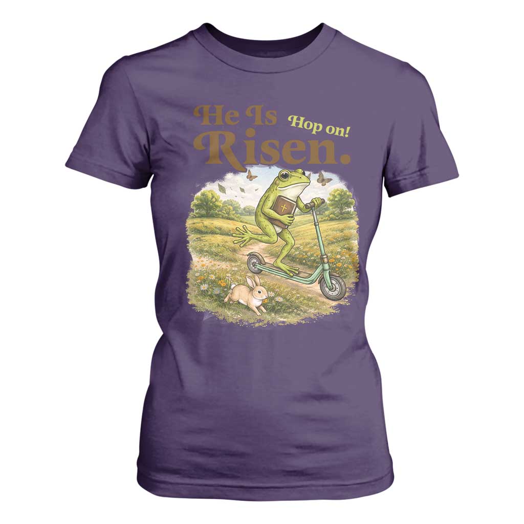 He Is Risen Hop On T Shirt For Women Christian Easter Frog TS14 Purple Print Your Wear