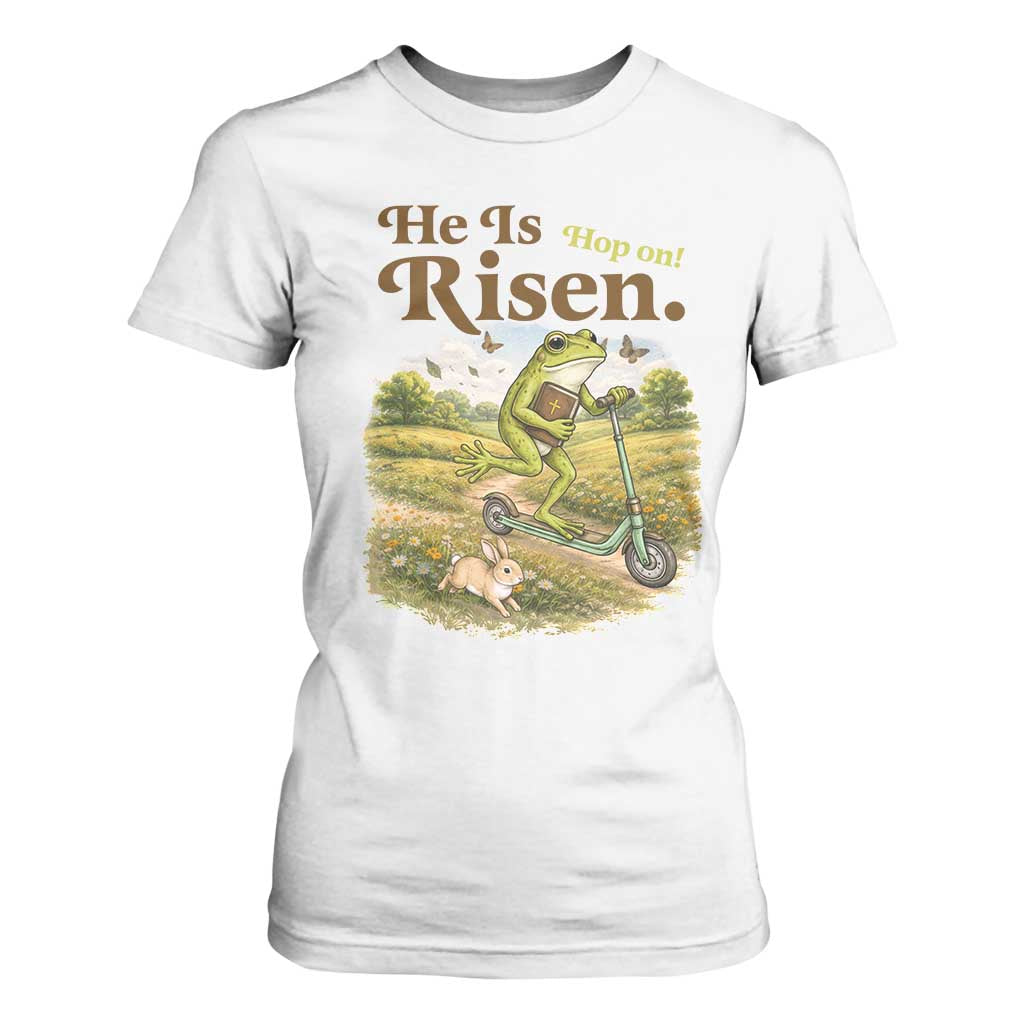 He Is Risen Hop On T Shirt For Women Christian Easter Frog TS14 White Print Your Wear