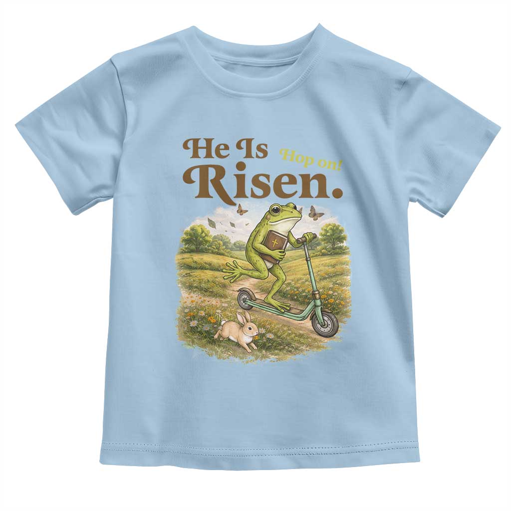 He Is Risen Hop On Toddler T Shirt Christian Easter Frog TS14 Light Blue Print Your Wear